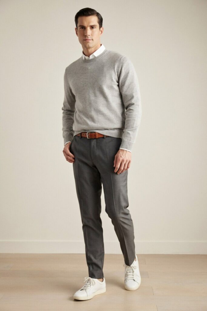 Polished Sneakers with Smart Trousers