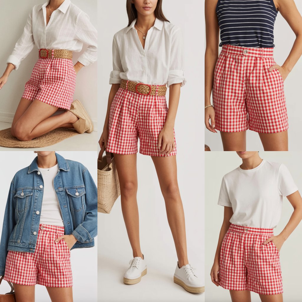 Red Gingham Shorts Outfit Ideas for Summer