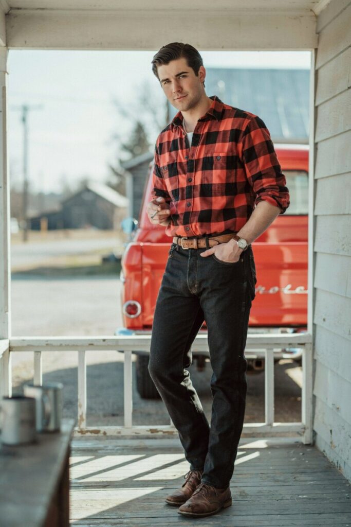 Checkered Flannel Shirt with Dark Denim