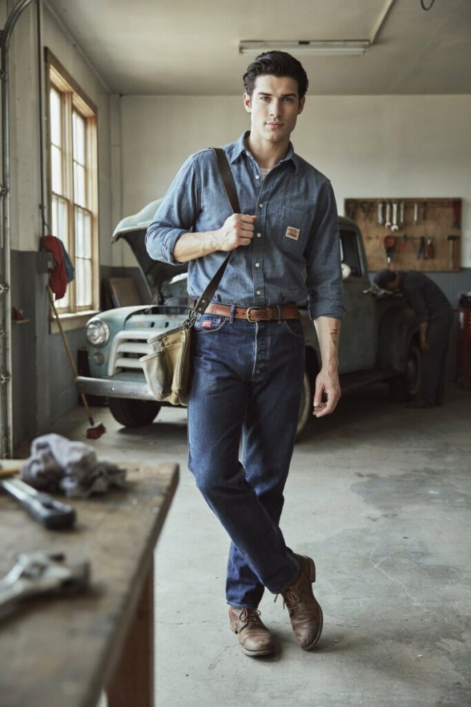 Denim Workwear with Chambray Shirt
