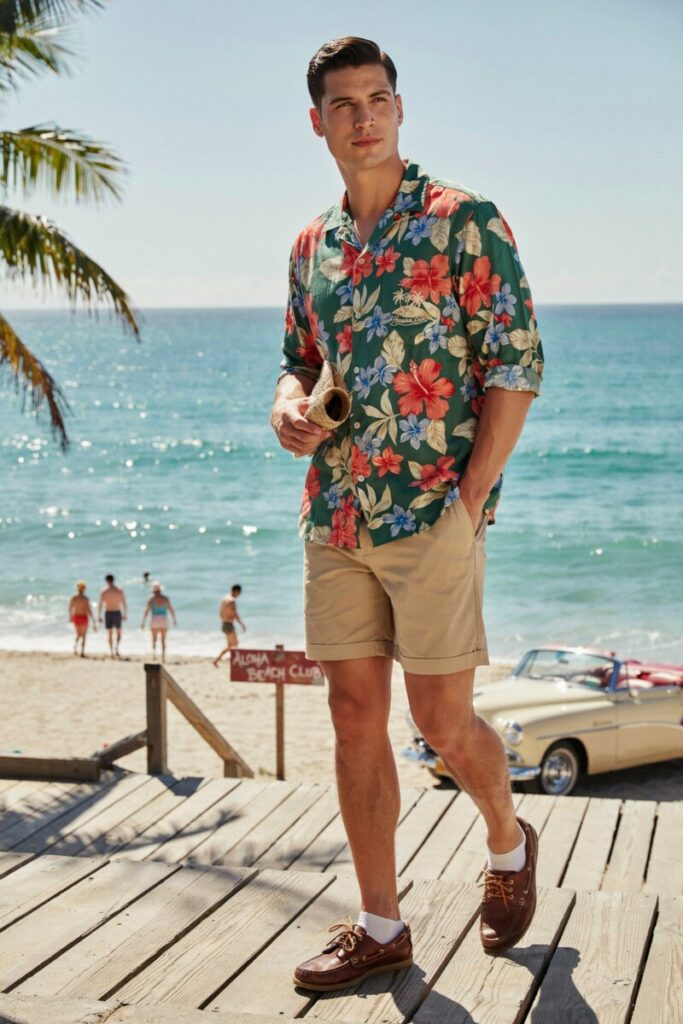 Hawaiian Shirt with Khaki Shorts