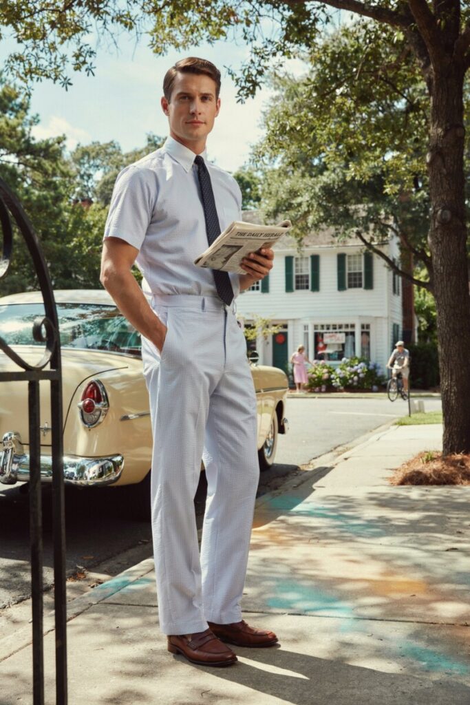Seersucker Suit with Loafers