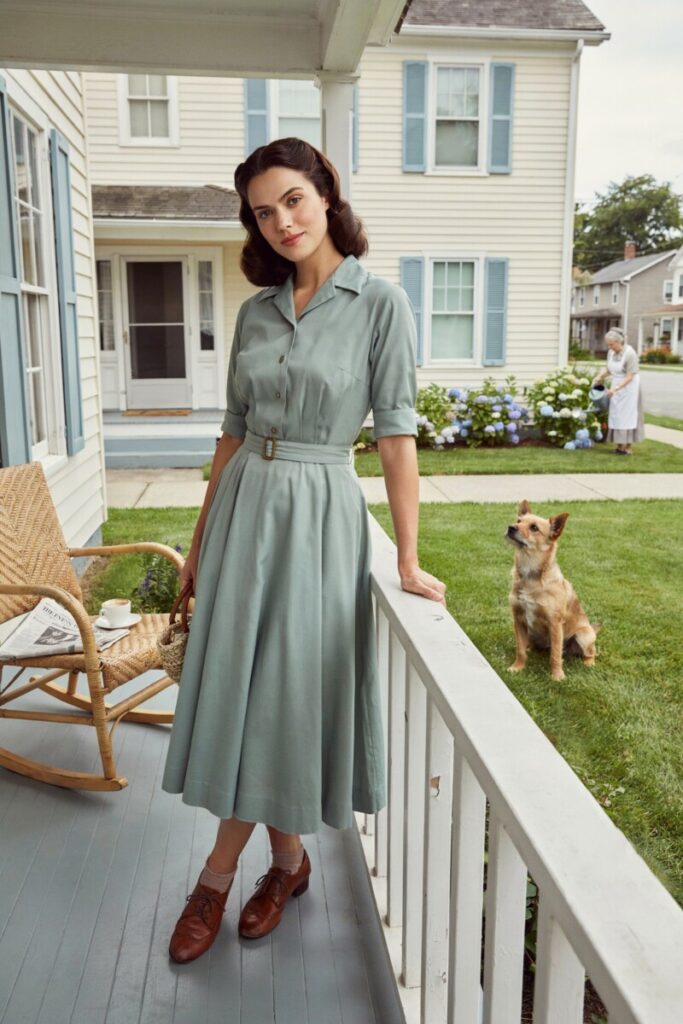 Shirtwaist Dress with Buttons and Rolled Sleeves