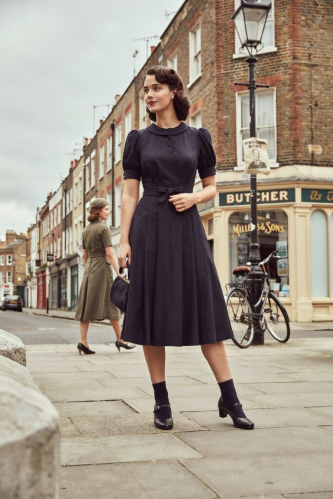 Utility Dress with Puffed Sleeves and Belted Waist